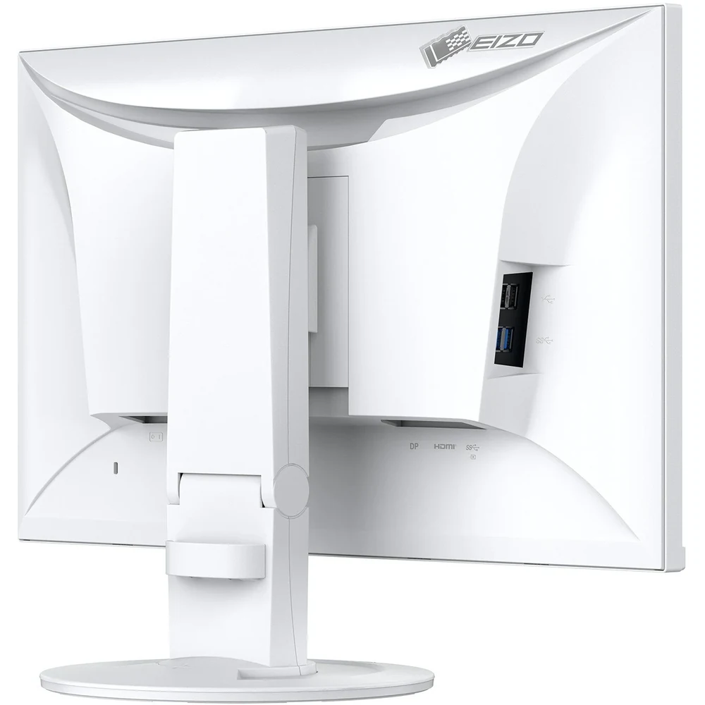 Monitor biurkowy EIZO FlexScan EV2400R-WT – biała obudowa od tyłu, podstawa i boczne porty USB — wyswietlanie.com.pl