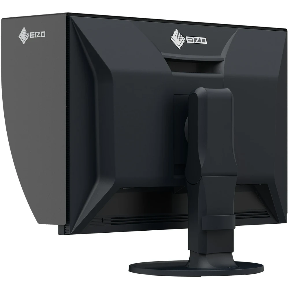 Monitor graficzny EIZO ColorEdge CG2400SV – ujęcie od tyłu pod kątem z osłoną boczną i podstawą — wyswietlanie.com.pl