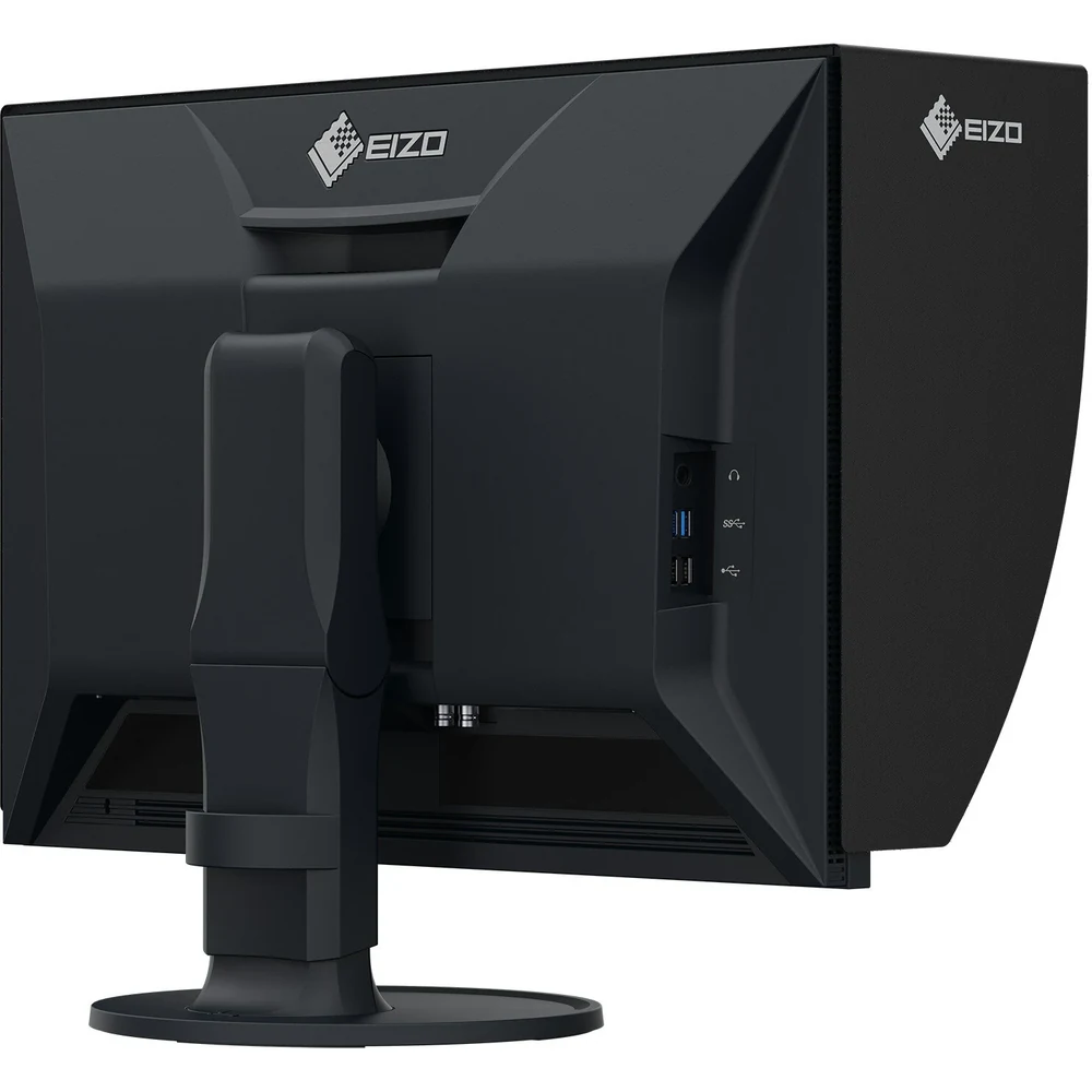 Monitor graficzny EIZO ColorEdge CG2400SV – ujęcie od tyłu z podstawą i bocznymi złączami — wyswietlanie.com.pl